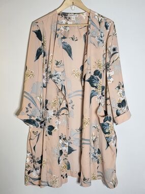 Coldwater Creek everblooming duster top/cardigan Long Open hang Peach floral